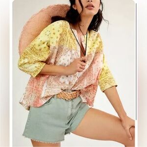 Pilcro Anthropologie Tavi bandana print pastel shirt